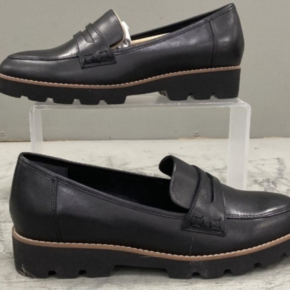 Vionic Black Leather Loafers with Chunky Sole wide - Picture 2 of 7